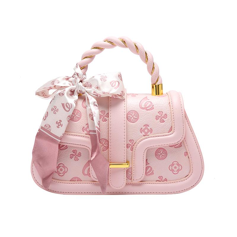 Розовая тисненая сумка, Летний универсальный тренд, Сумка-седло через плечо розовый