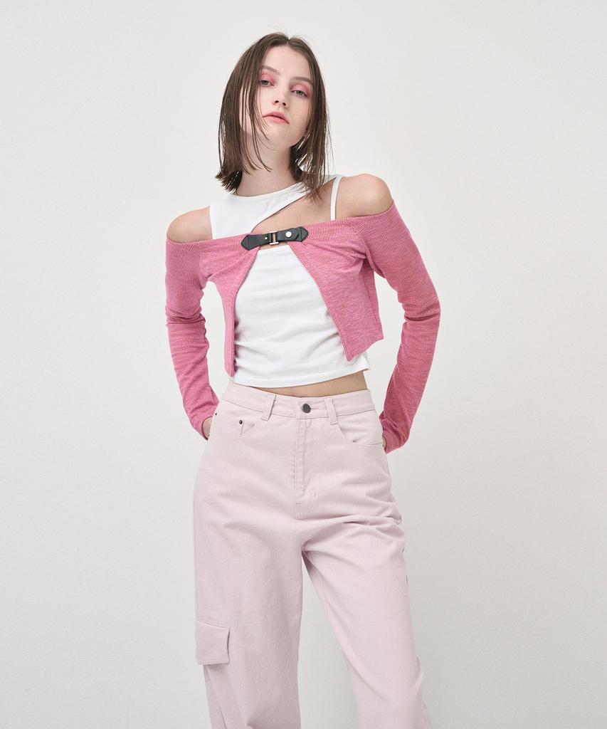 Etmont Pocket Denim Turn Up Pants, Pink