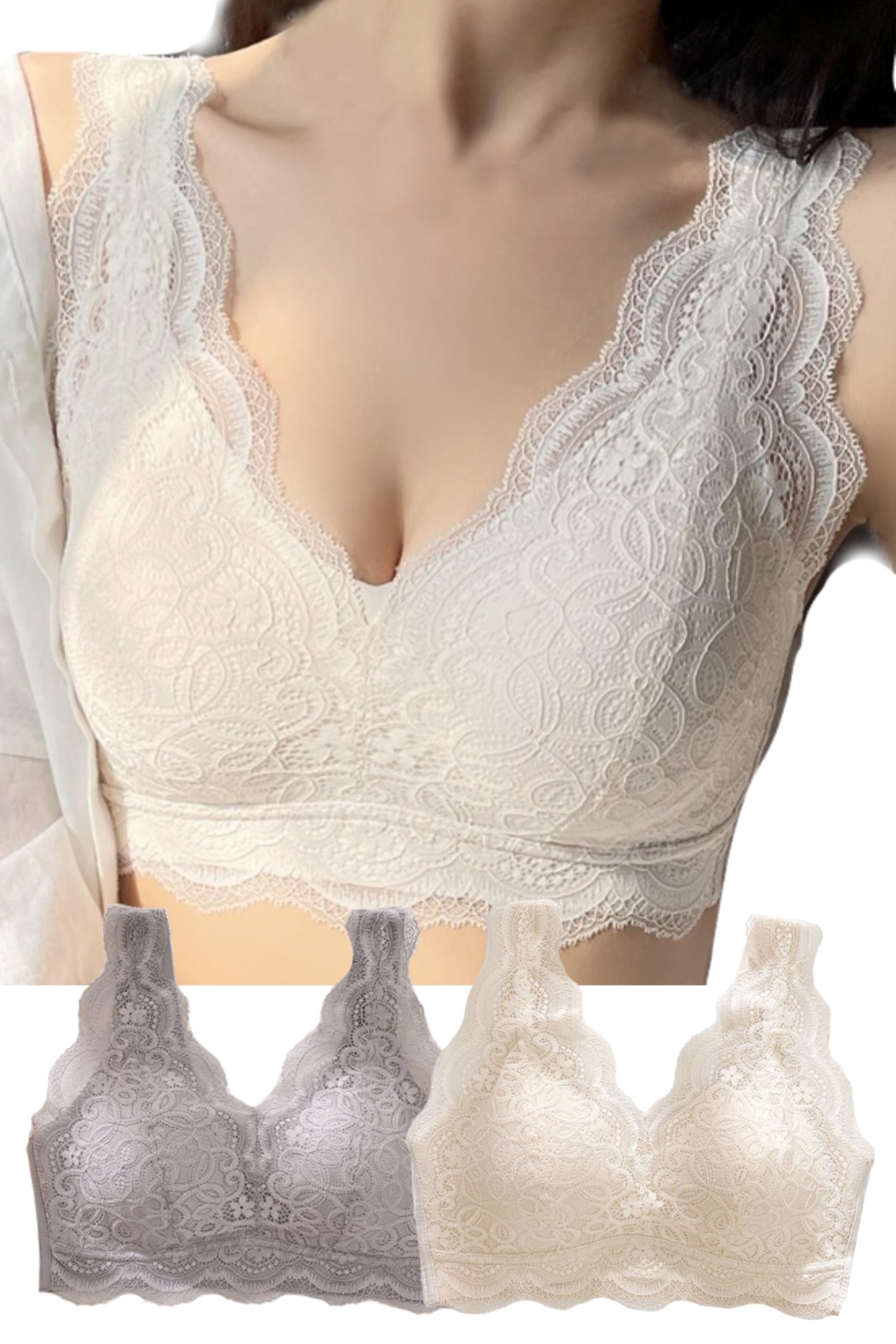 

Set of 2 Lace Night Half Sports High Prevents Sagging Breasts Vanilla [Mama Yururi] Non-Wired Bras, White, Top, Non-Hook Bra, Bra, Seamless, Sides,