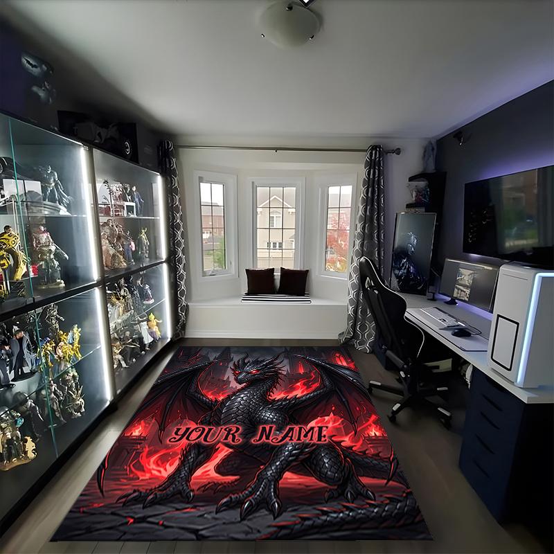 1PC Custom Name "Dark Dragon Fantasy Artwork" Theme Floor Mat Ideal for Living Room, Game Rooms, Office, Bedroom,Floor Mat Playful Design