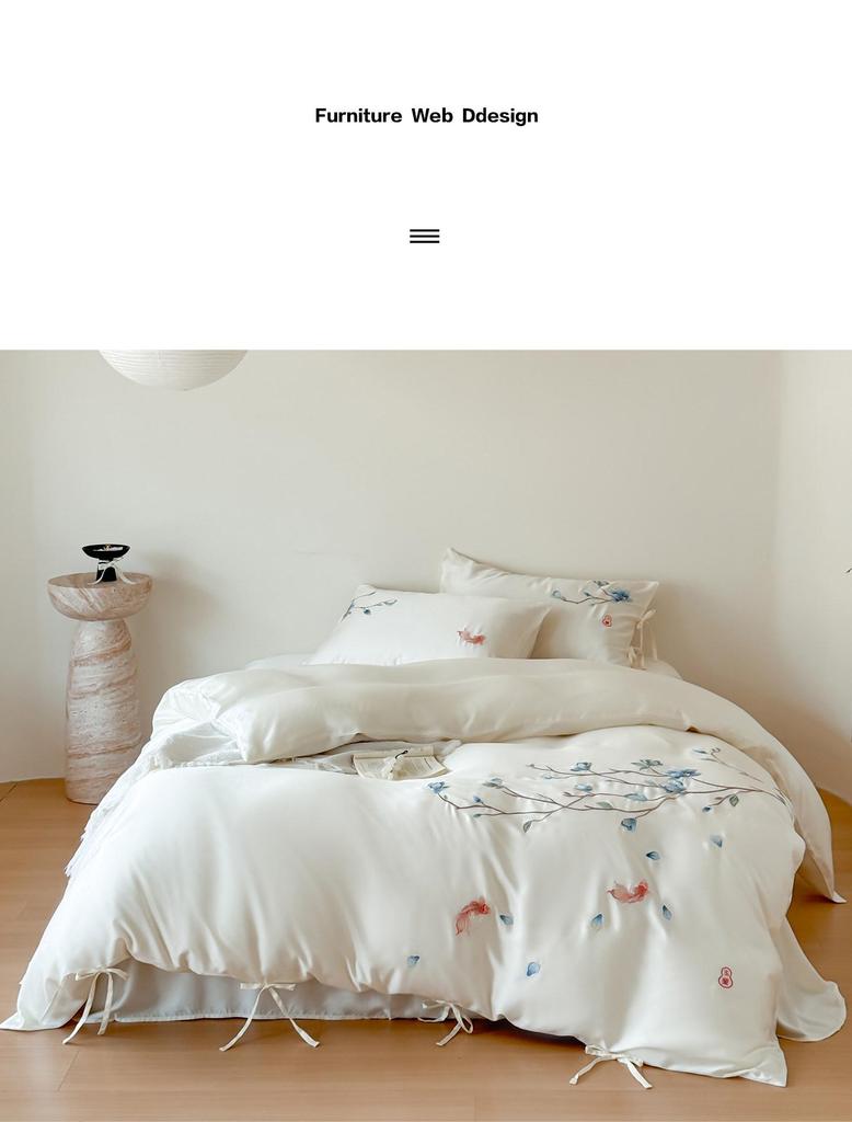 Summer Orchid Tencel Four-Piece Silk Smooth Bedding Set with Embroidered Duvet Cover