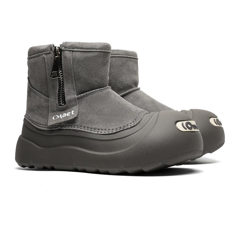 3656 Leather Snow Boots Women's Winter New Fashion Versatile Thickened Big Head Warm Short Boots Cotton Shoes