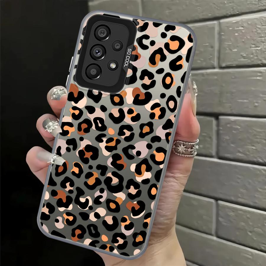 Leopard Print Logo Case for Samsung Galaxy A35 A24 A25 A26 A17 A20s A34 A12 A15 A16 A13 A14 A21s A23 A31 Phone Cover