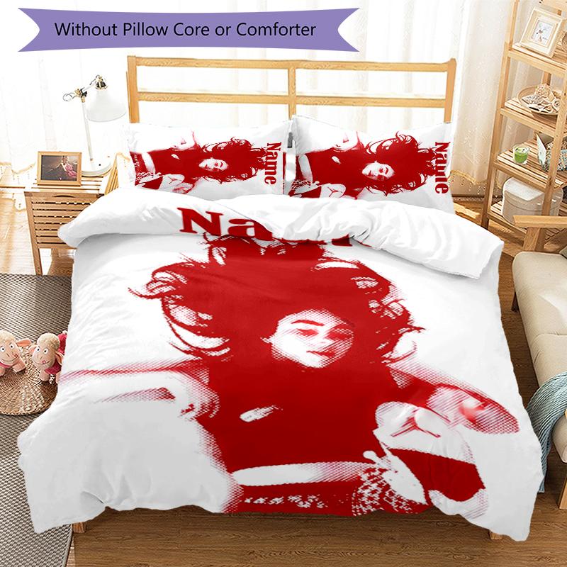 3pcs Custom Name Billie Eilish Bedding Set Duvet Cover Closure Includes 1 Duvet Cover & 2 Pillowcases for All Seasons Bedroom Decor