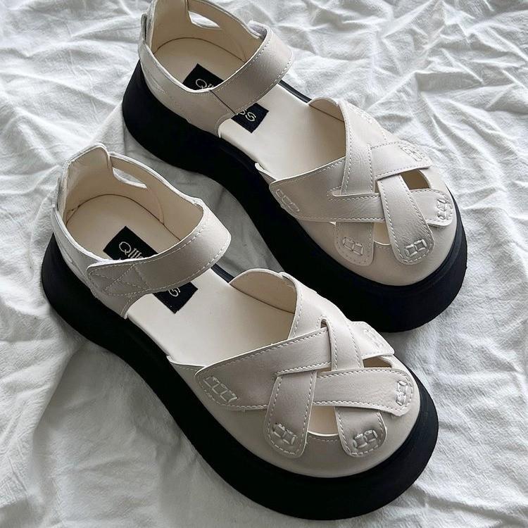 Mode 2025 Été Nouveau Style Rétro Mary Jane Sandales à Bout Fermé pour Femmes Style de Tissage Artistique et Polyvalent Chaussures Romaines à Semelles Épaisses