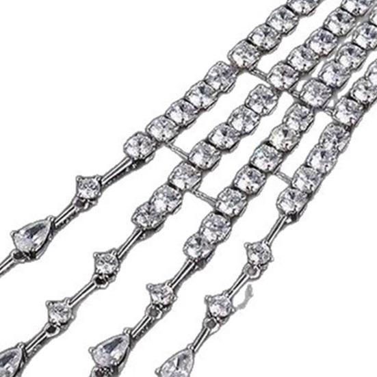 Women Brooch Sparkling Faux Crystal Inlaid Brooch Pin Long Spike Design Geometric Shoulder Chain Party Accessory