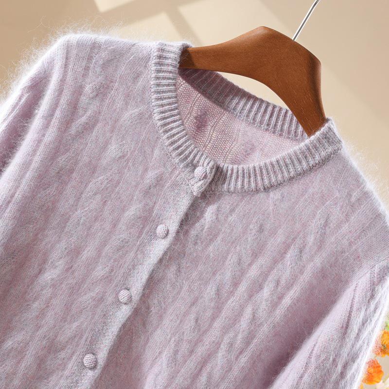 Women's Soft Cable Knit Wool Cardigan - Round Neck, Long Sleeve, Thick & Loose Fit, Perfect for Autumn & Winter
