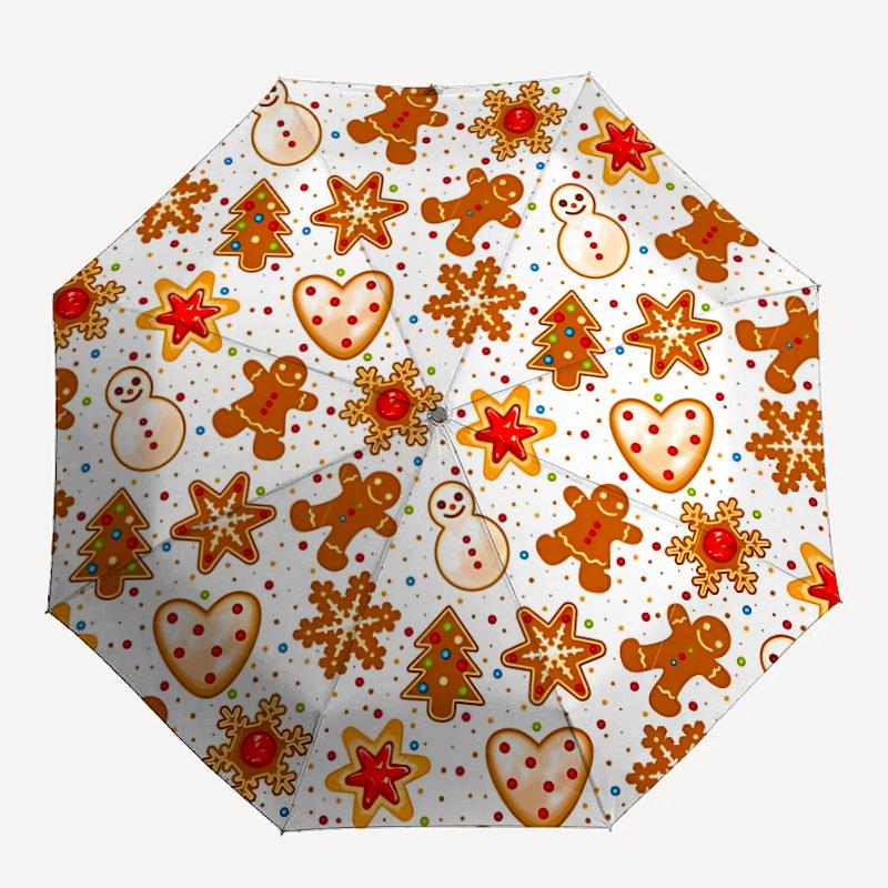 1pc Gingerbread Cookies Pattern Automatic Open/Close Umbrella, Compact Travel Umbrella, 8-Rib Sturdy Frame - Ideal Gift for Friends yy251118041