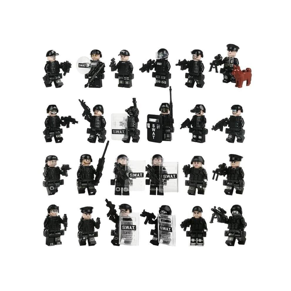 24 Stück Schwarze SWAT-Team Baustein Minifiguren