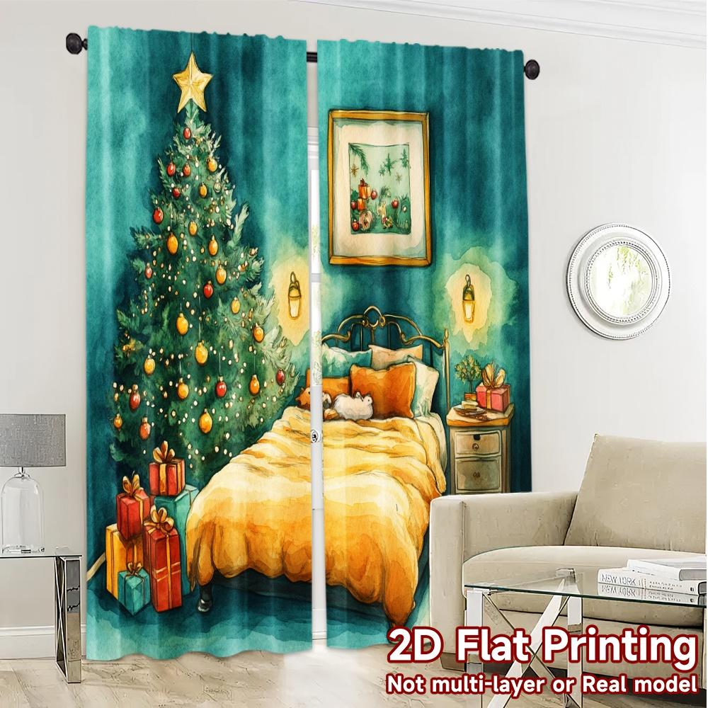 2 Stück, Vorhänge Weihnachten Schlafzimmer Gemütliche Feiertagsszene (2) Schicker Vorhangstoff Garn Vorhänge Feiertags-Ideal für Schlafzimmer, Büro,