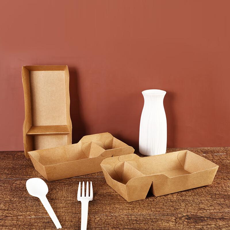 Disposable Double-Compartment Kraft Paper Lunch Boxes