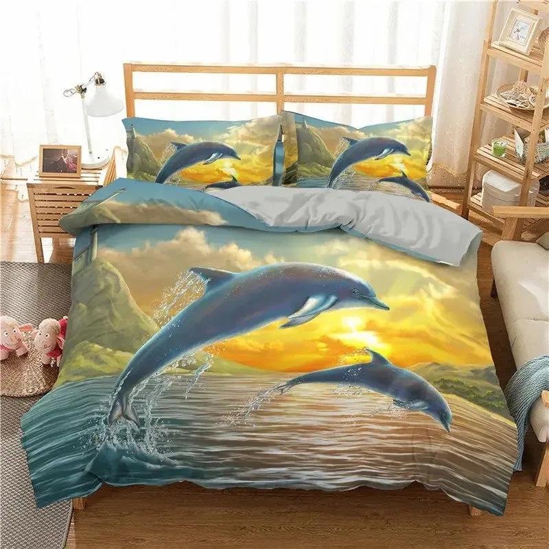 Comforter Ocean Dolphin Bedding Set For Kids Adult Boho Style Marine Themed Microfiber Sea Creatures Bedroom Decor