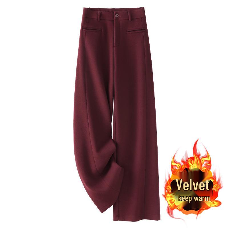 

Ancola Women s Red Wool Pants: 2024 Autumn/Winter Plus Velvet Straight-Leg Wide-Leg Style M