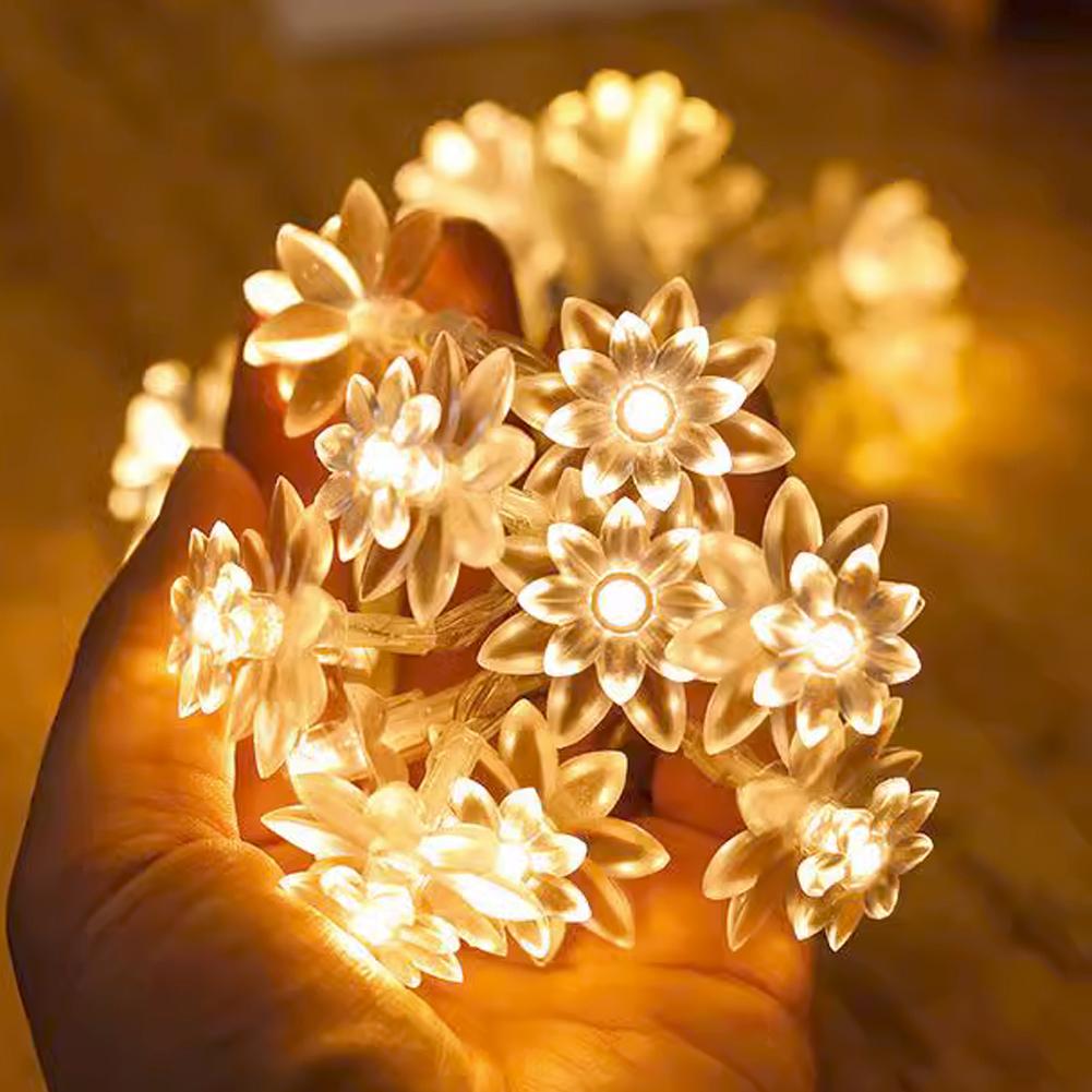 Lotus Flower LED String Lights Battery Operated Color Changing Garland Lights for Outdoor Garden Patio Yard Party Home Decor