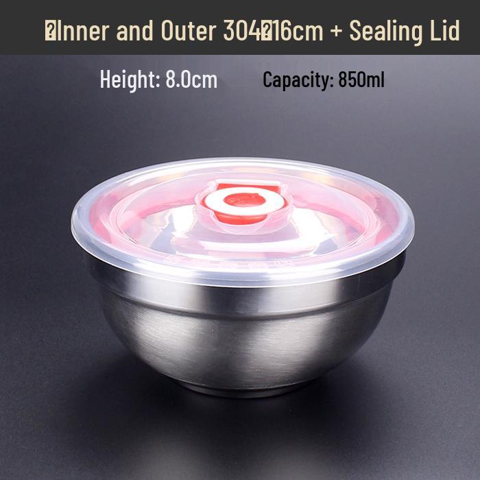 Large Double-Layer Insulated Stainless Steel Bowl with Lid - Anti-Scald, Anti-Drop, for Children and Adults, Ideal for Rice and Soup.