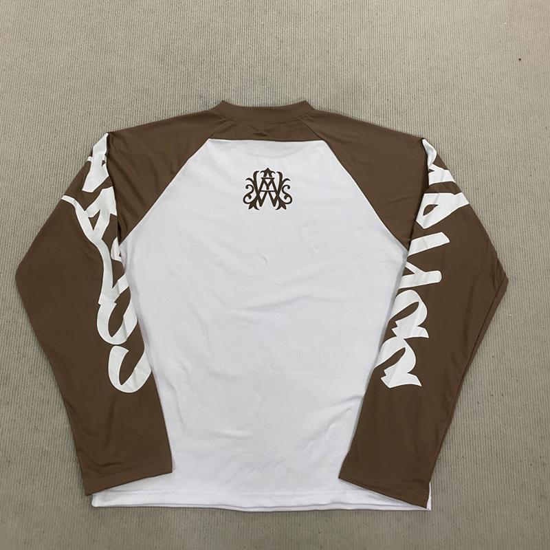 European and American personalized printed color blocked round neck long sleeved retro top