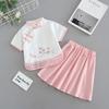 Girls' Chinese Style Suit, Cotton and Linen Hanfu T-shirt and Skirt 2-piece Set