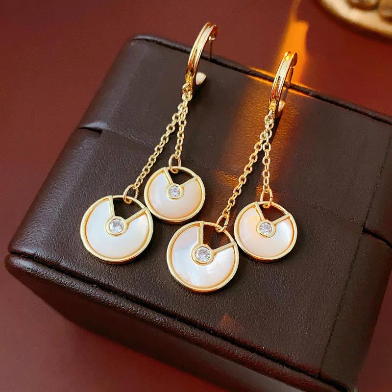 14k Vergoldete C-förmige Ohrringe für Damen Französisch Retro Fritillaria Quasten Hängeohrring High-End Mode Hochzeit Zirkon