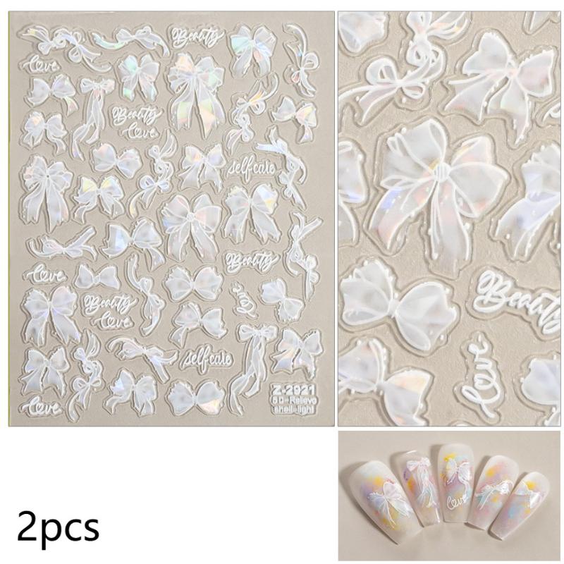Shiny Bowknot Ribbon Knot Tie Knot Dreamy Fantasy Bright Chic Beauty Self Adhesive 5D Nail Art Sticker Manicure Decal