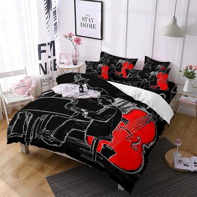 Piano Red Guitar Pattern Comforter Cover Classic Music Themed Bedding Set For Boys Girls Children Sketch Duvet Cover Room Decor