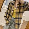 1116 New Spring and Autumn Design Plaid Shirt Jacket Women's New Loose Casual Meat Cover Medium and Long Shirt