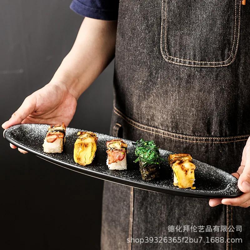Large Striped Sushi Long Oval Plate, Japanese Style, Sushi Sashimi, Restaurant, Wine, Business, Creative