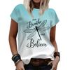 Summer V-neck 3D Flower Printed Top Fashionable Casual Short Sleeved Women's T-shirts