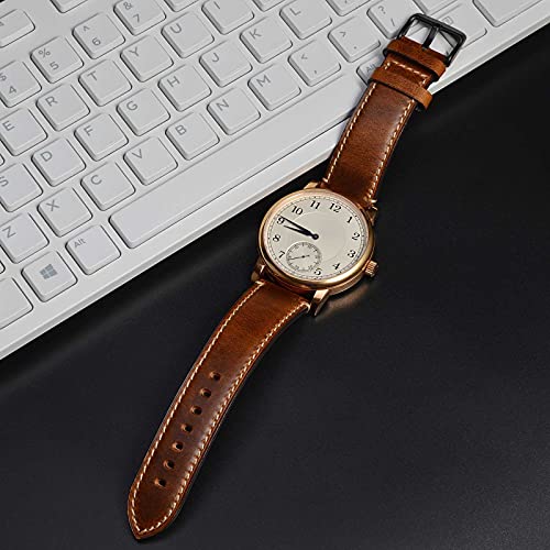 WOCCI 18mm Vintage Leather Replacement Watch Strap, Retro Genuine Leather Watch Band with Gold Buckle (Golden Brown)