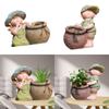 Flower Pot Statue Cute Creative Resin Plant Pot Decorative Figurine Desktop Ornament for Table Office Bookshelf Windowsill Patio