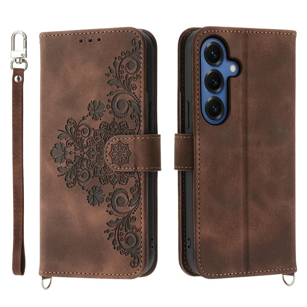 For Samsung Galaxy S26+ Case Flower Pattern PU Leather Wallet Phone Cover with Strap