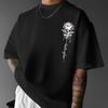 Cotton Short Sleeve T-shirt Loose Fit Men's Casual Rose Print T-shirt-crew Neck