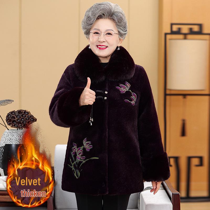 Imitation Mink Velvet Coat for Elderly Women - Plush, Warm, High-End Winter Wear