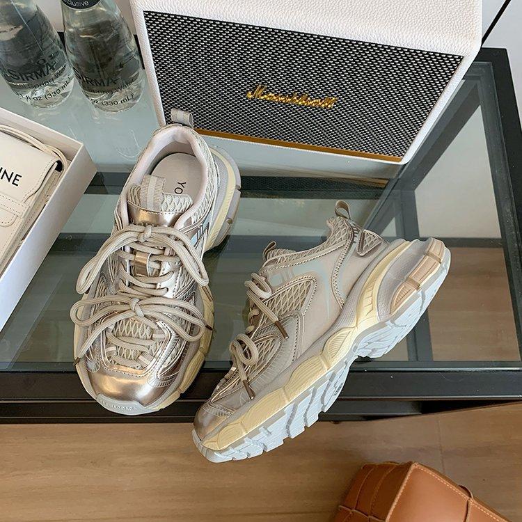 Leather dad shoes women 2025 new summer street shot retro fashion small man thick sole light and comfortable casual shoes