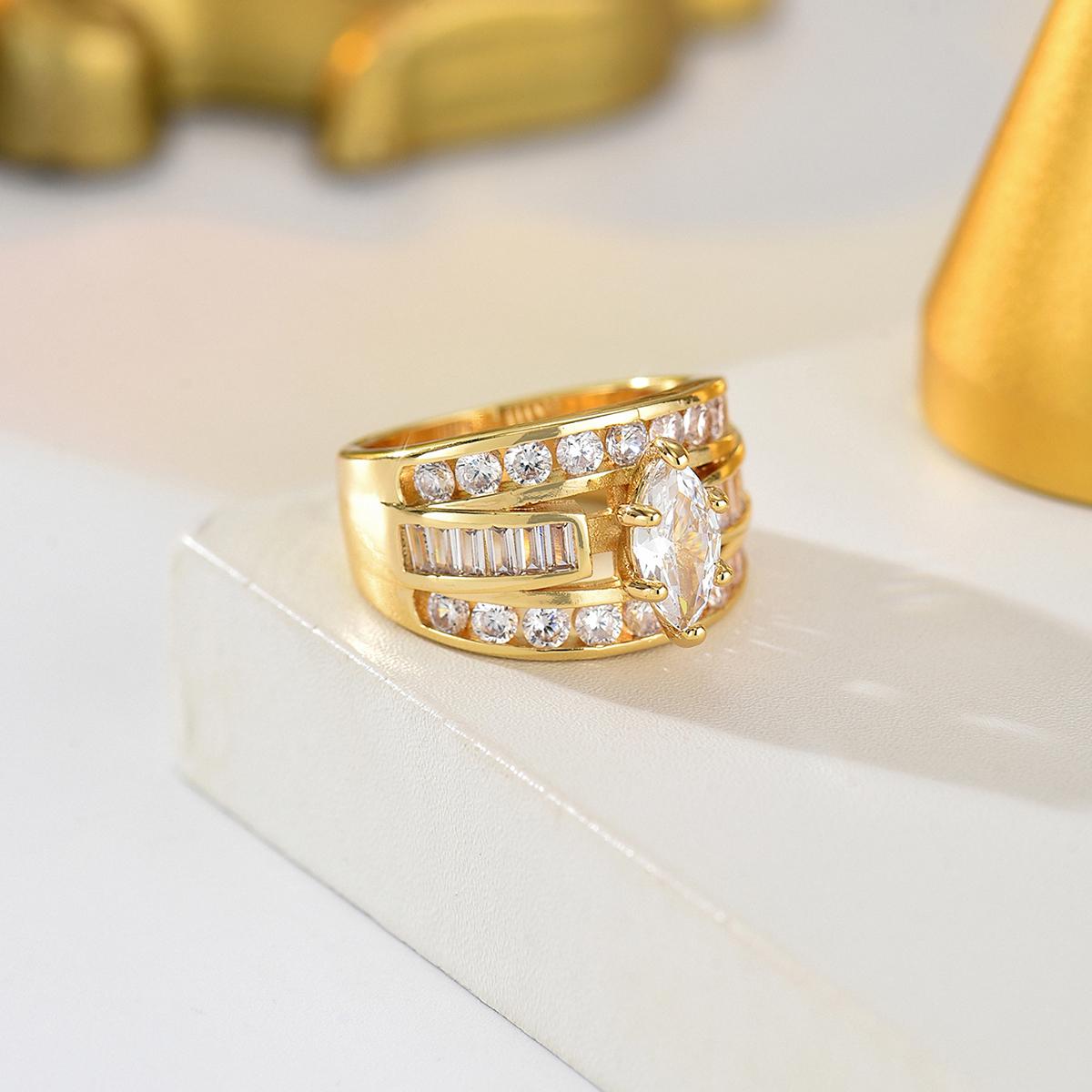 Luxury Marquise CZ Wide Band Ring for Women Gold Silver Rose Gold Multi-Row Cubic Zirconia Ring Wedding Party Statement Jewelry