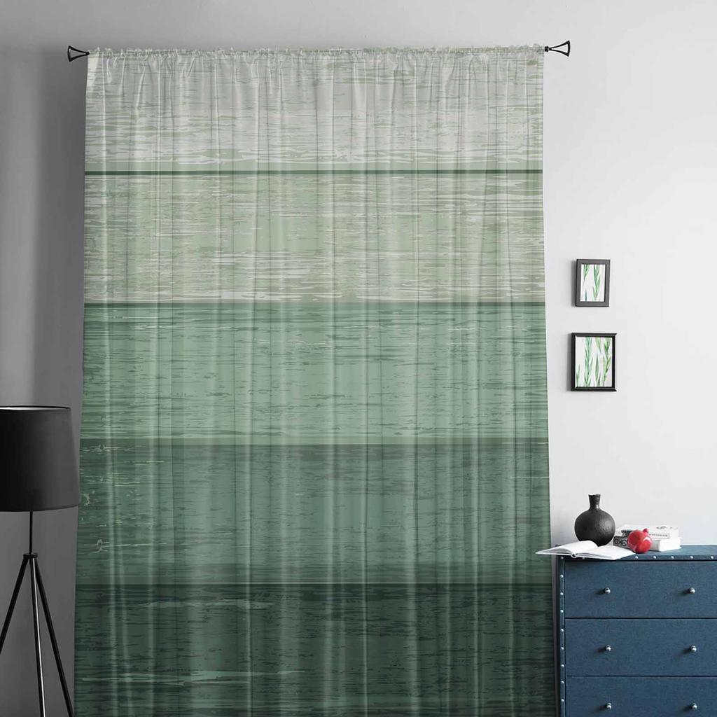 Wood Grain Striped Green Gradient Window Tulle Curtains for Living Room Bedroom Hotel Luxury Decoration Sheer Curtains