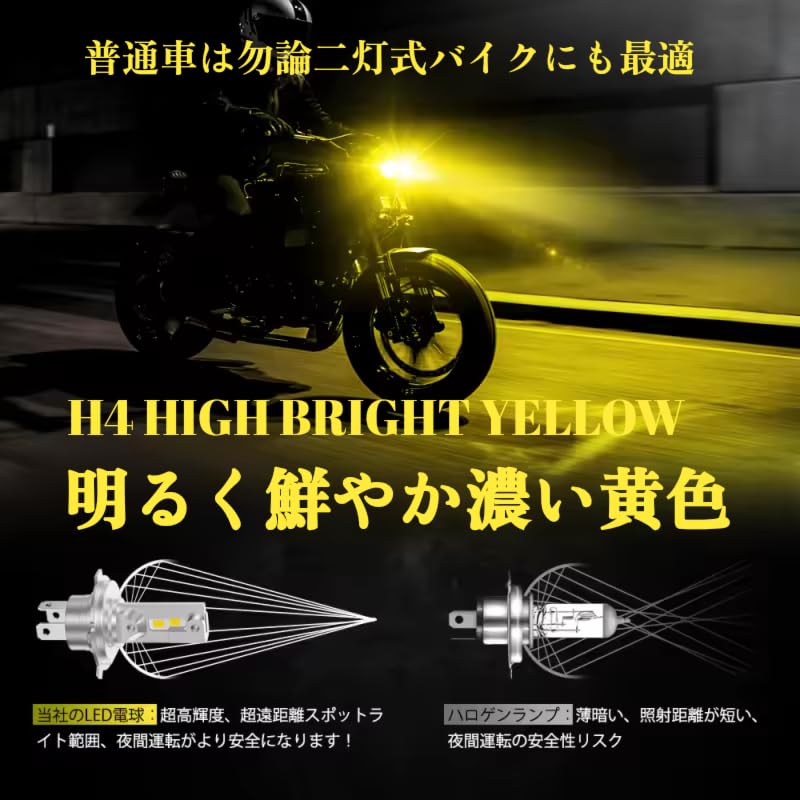Super Bright H4 LED Headlight Motorcycle Yellow Bulb for Motorcycles Hi/Lo Switching Fanless