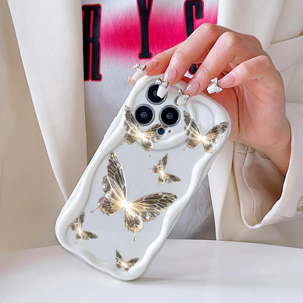 Kreslený vzor krémová textura pouzdro vlnitý okraj měkký silikonový kryt pouzdro na telefon pro iPhone Samsung Huawei Honor Xiaomi Redmi OPPO Realme Vivo Infinix