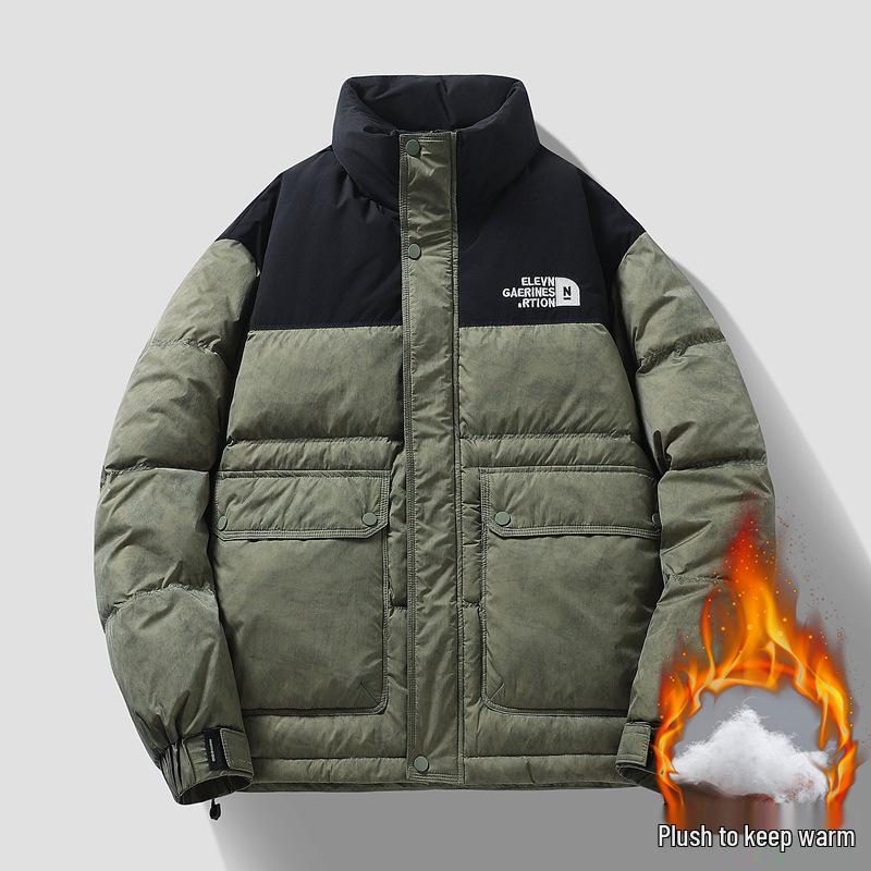 Men's Trendy Color Block Stand Collar Down Jacket - Warm & Stylish Winter Coat