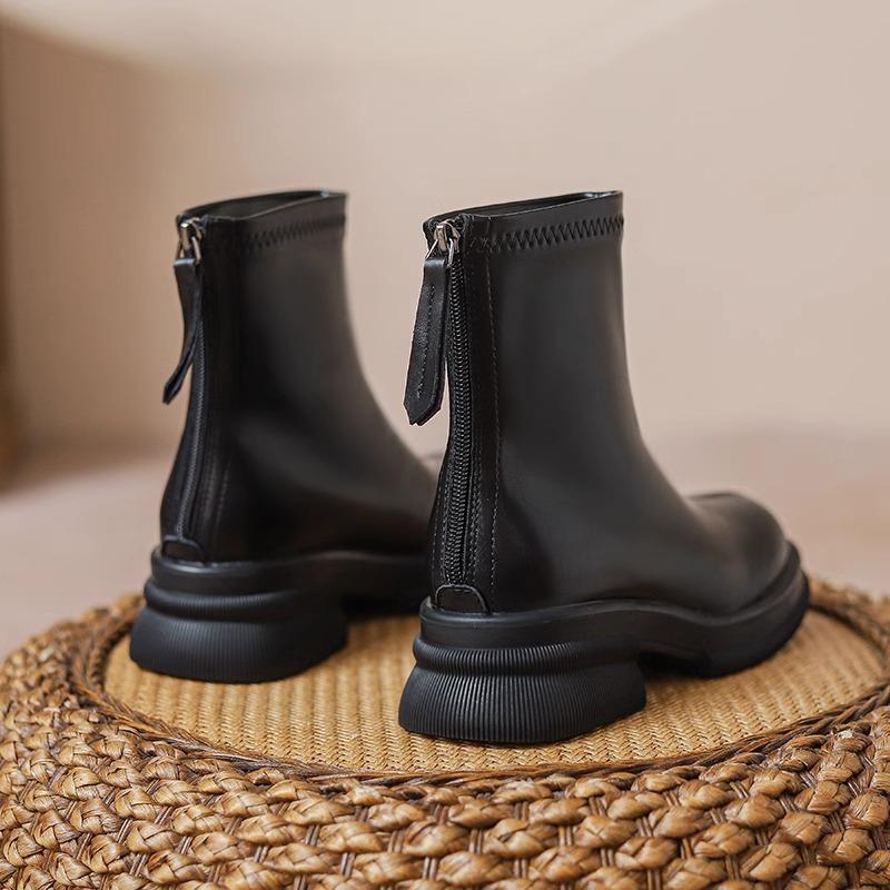 Brown Skinny Boots Women's Spring and Autumn 2025 New Versatile Martin Boots British Style Elastic Boots Single Boots Platform Short Boots