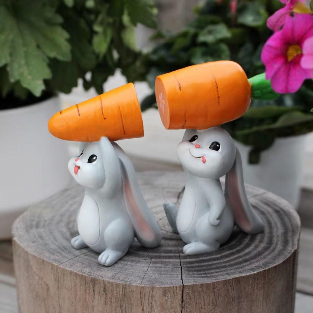 2Pcs/Set Colorful Cute  Easter Bunny Figurine Carrot-Carrying Bunny Statue  Tabletop Decor