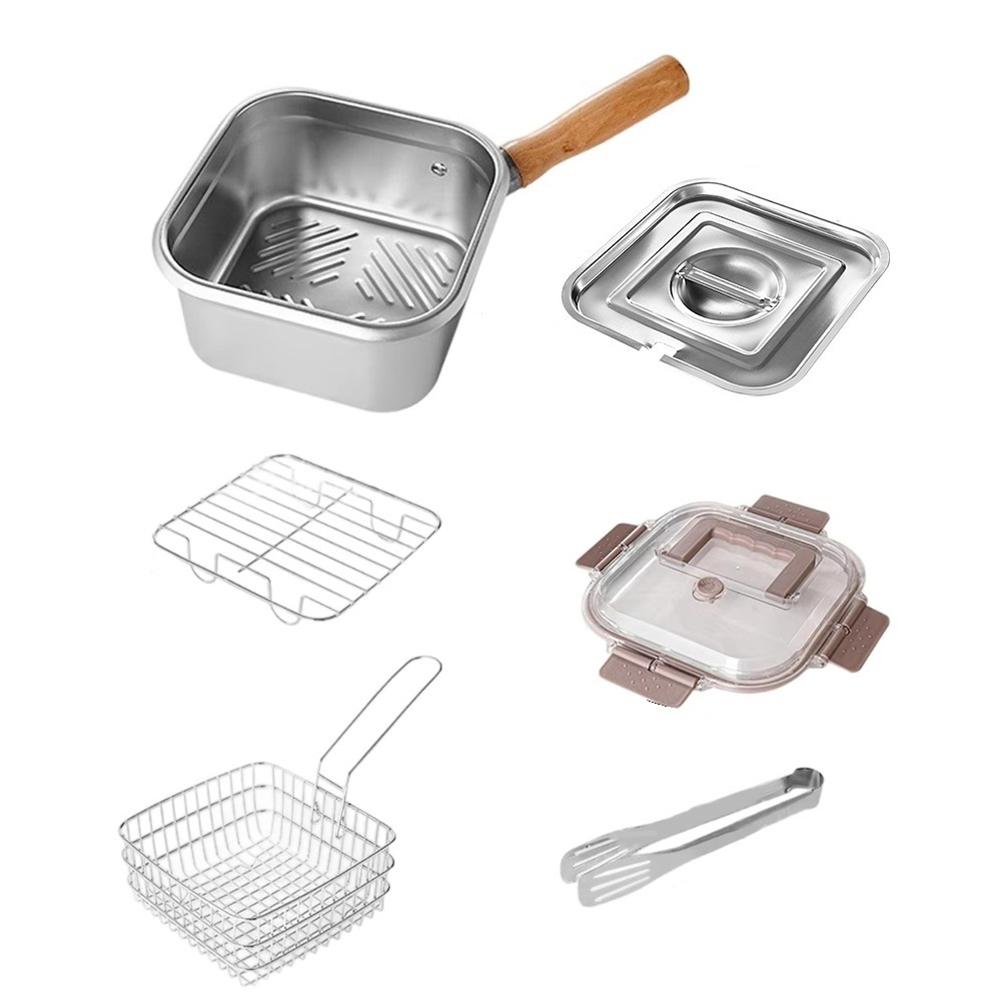 CYCLI-Edelstahl-Pfanne Ölsparendes quadratisches Frittiertopf mit Korbgriff Vielseitig für die Küche Mit Deckel