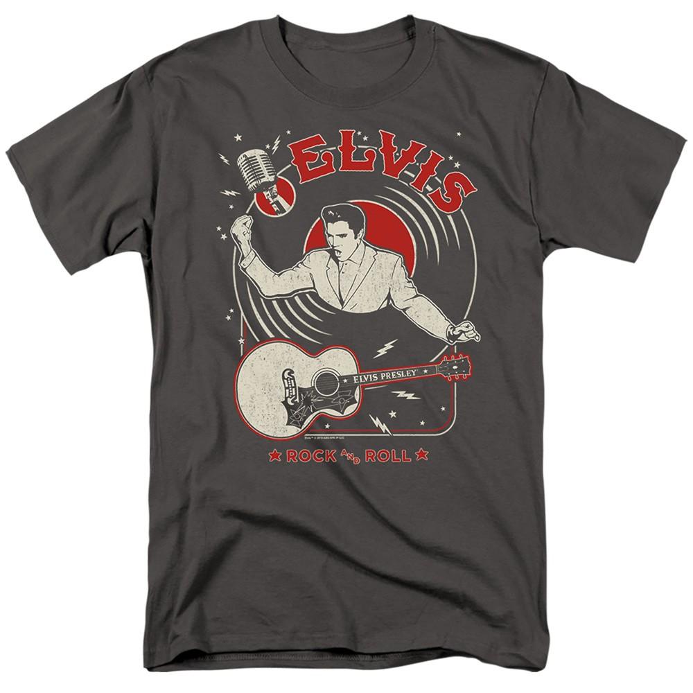 Elvis Presley - Rock And Roll Record - Adult Unisex Short Sleeve T-Shirt - Gray 2XL