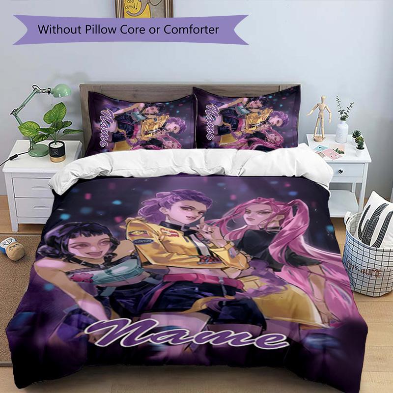 3pcs KPop Demon Hunters30 Cover Set - Personalized Name, HD Printed Bedding with 1 Cover and 2 Pillowcases - Perfect for Home Decor, Easy Care