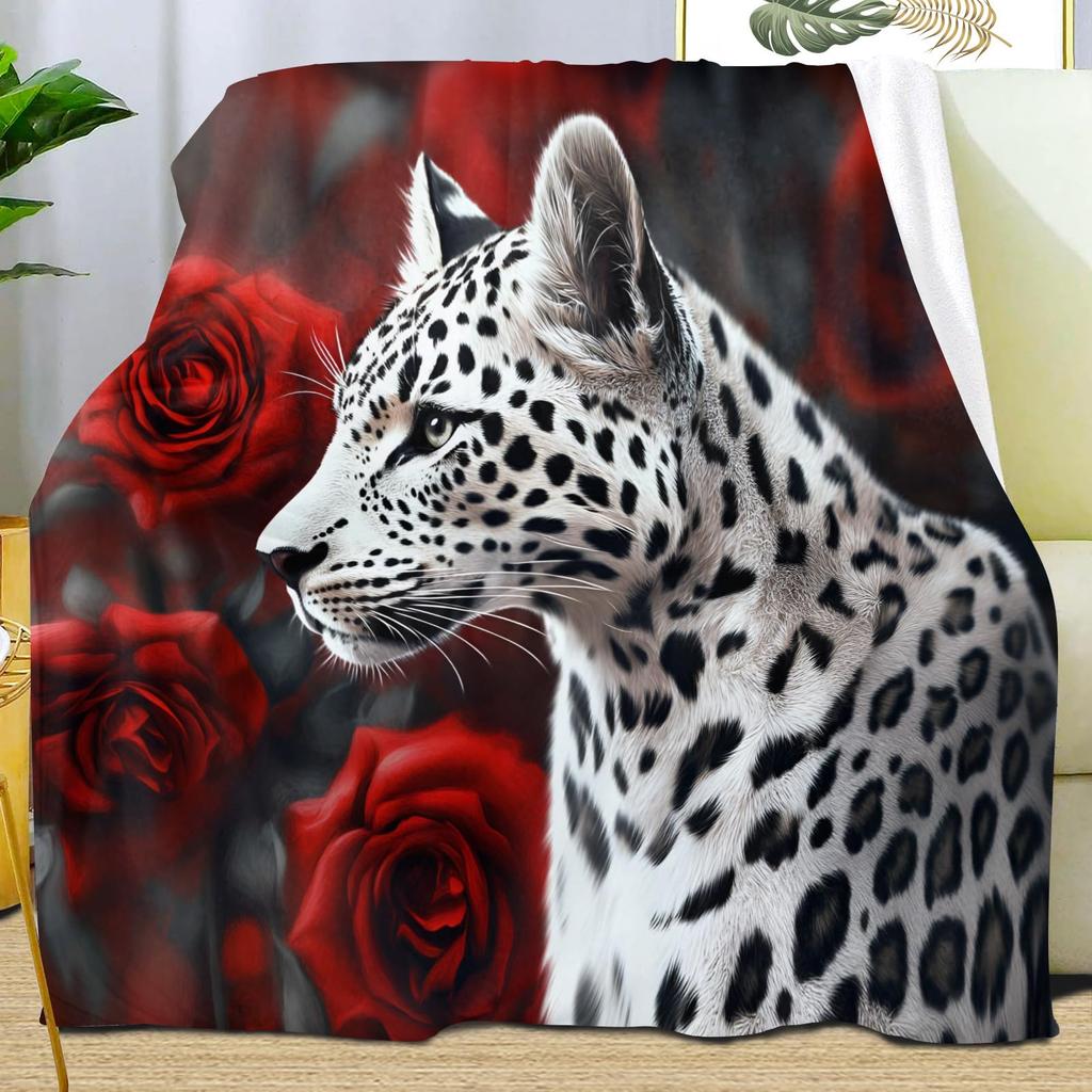 Leopard Print Blanket,Wild Animal Cheetah Throw Blanket,Flower Fleece Blanket for Couch Bed Sofa,Soft Warm Fuzzy Flannel Blanket