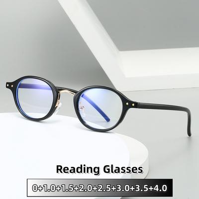 Retro Anti-blue Light Reading Glasses Ultra Light Oval-shaped HD Eyewear for Men Women 0 To +4.0