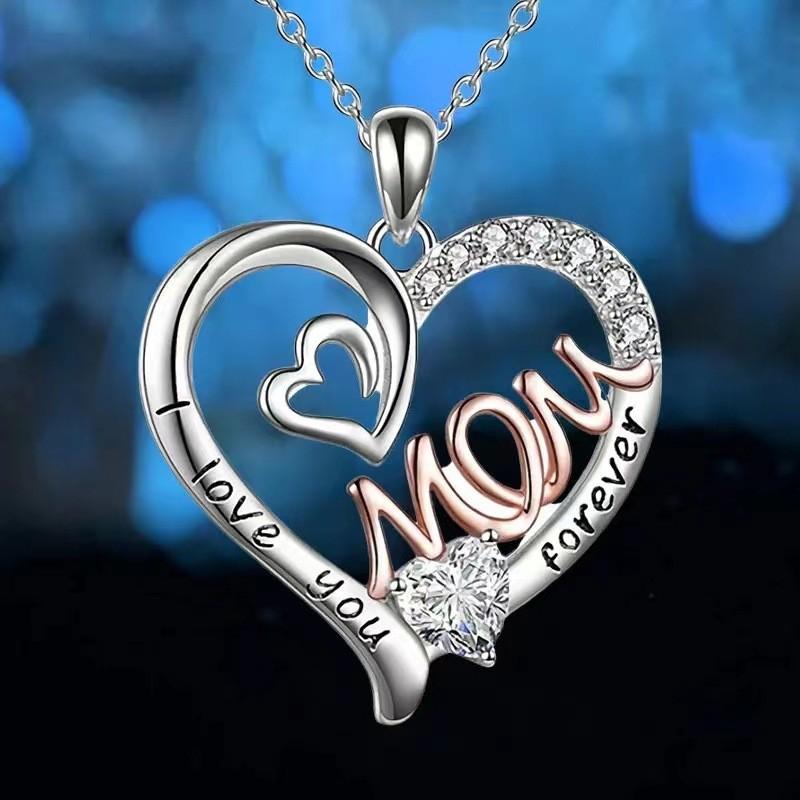 Shaped Dazzling Heart Love Mom Necklace In Alluring Alloy For Chic Mothers Day Gifts