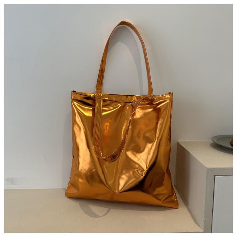 Glossy Tote Bags For Women Fashion High Capacity Shopping Pouch Pu Leather Handbags Shiny Casual Female Purse Girls Shoulder Bag
