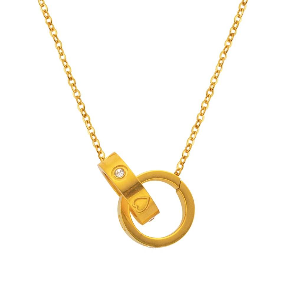 

Модное колье с подвеской в виде двойного кольца, маленькое свежее ожерелье для пары с бриллиантами