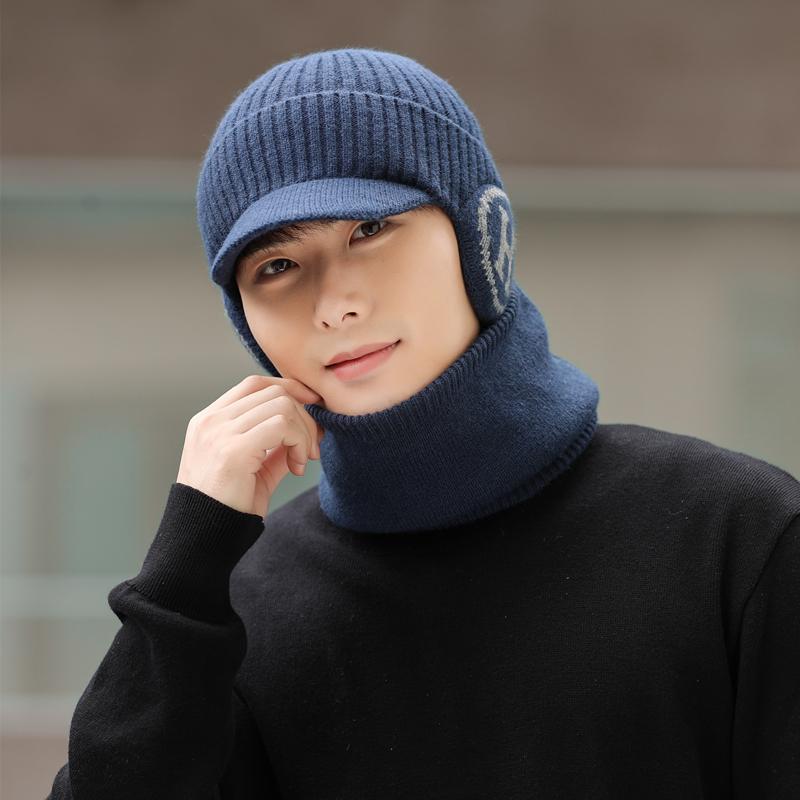 New Men Plush Fur Lined Warm Winter Hats Stylish Ear Protection Beanie Hat For Men Fashion Outdoor Slouchy Ski Warm Suit