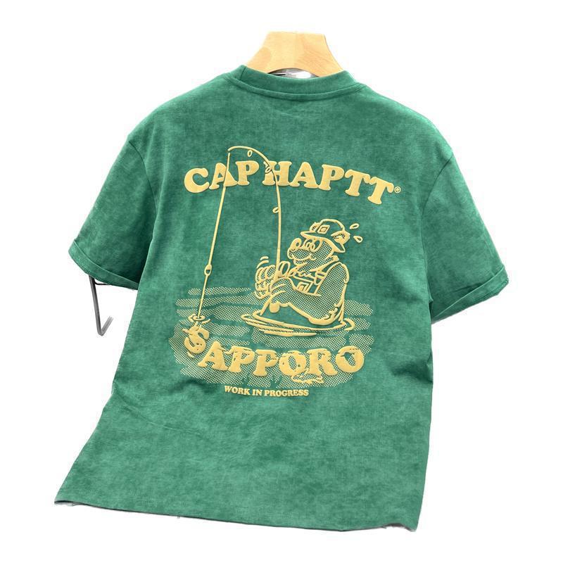 American Heavy Short-Sleeved T-Shirt Men'S Loose Trendy Brand Half-Sleeve Printed T-Shirt Cotton Top Retro